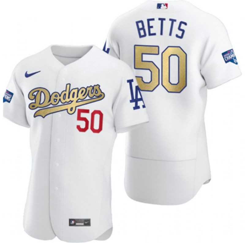 Los Angeles Dodgers 50 Mookie Betts Men Nike White Home 2020 World Series Champions Authentic Player MLB Jersey